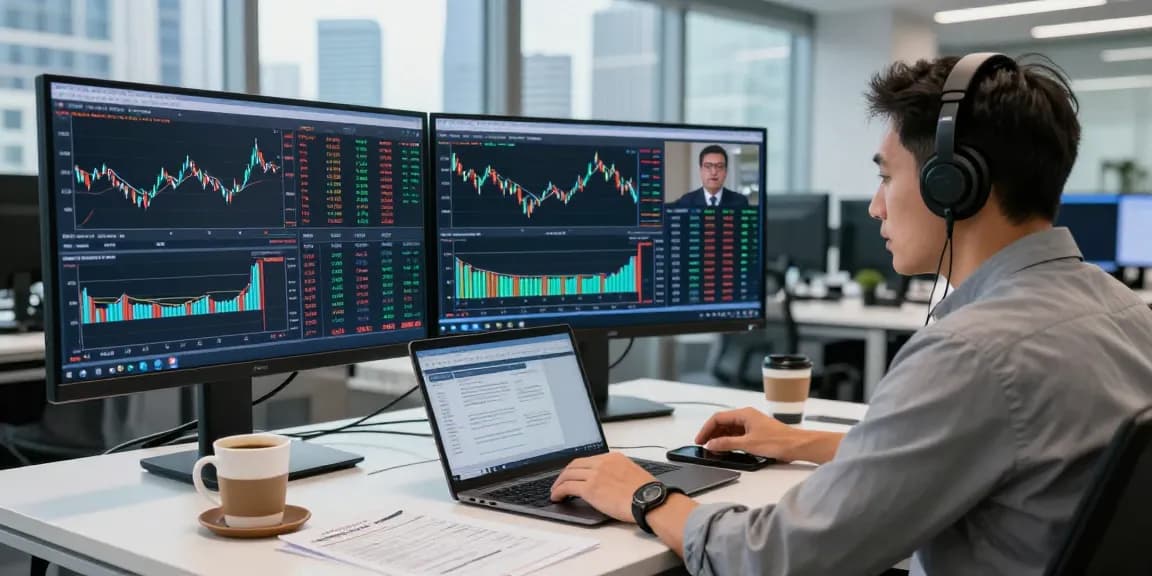 Live currency exchange rates displayed on multiple screens at a financial trading desk.