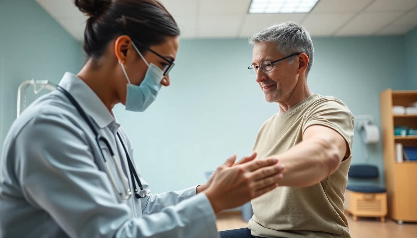 Engaged patient receives personalized care at Health in Motion Rehabilitation clinic.