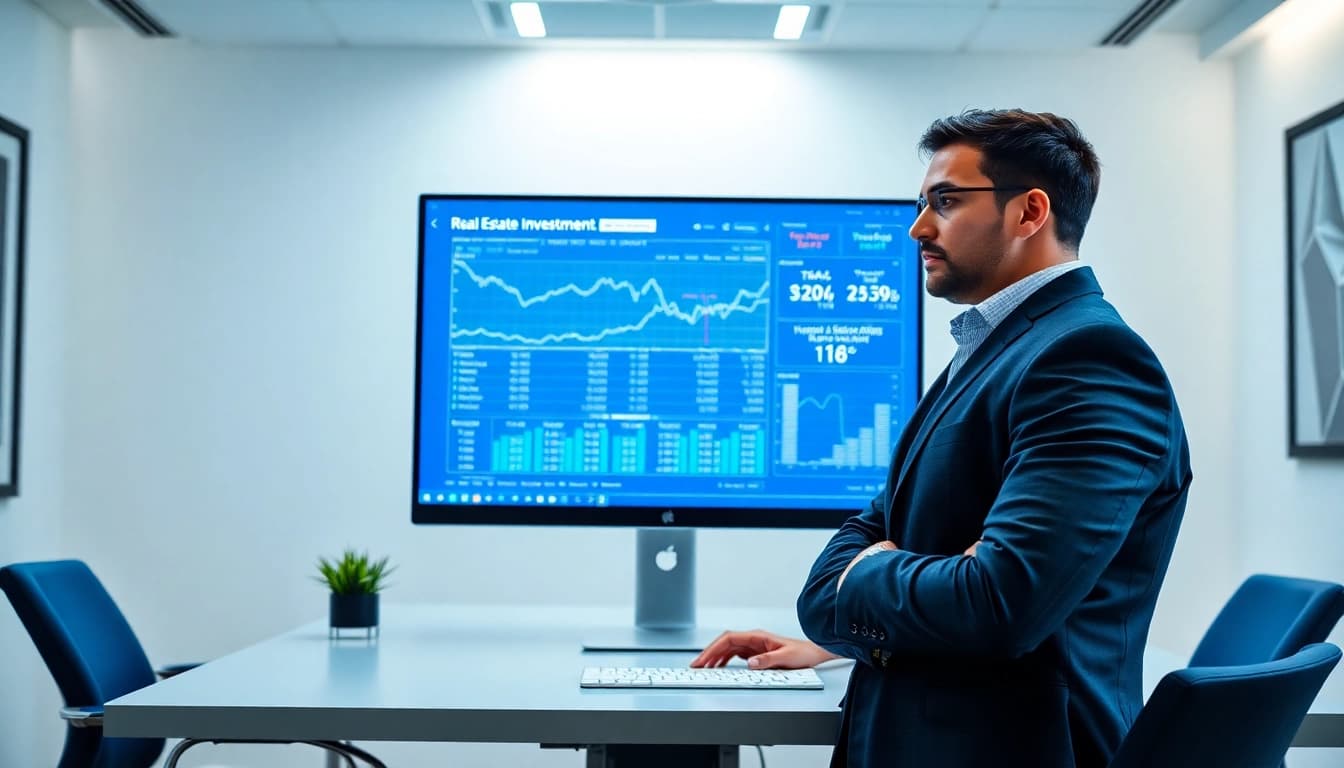 Explore investment opportunities with advanced real estate analysis tools on a sleek computer screen.