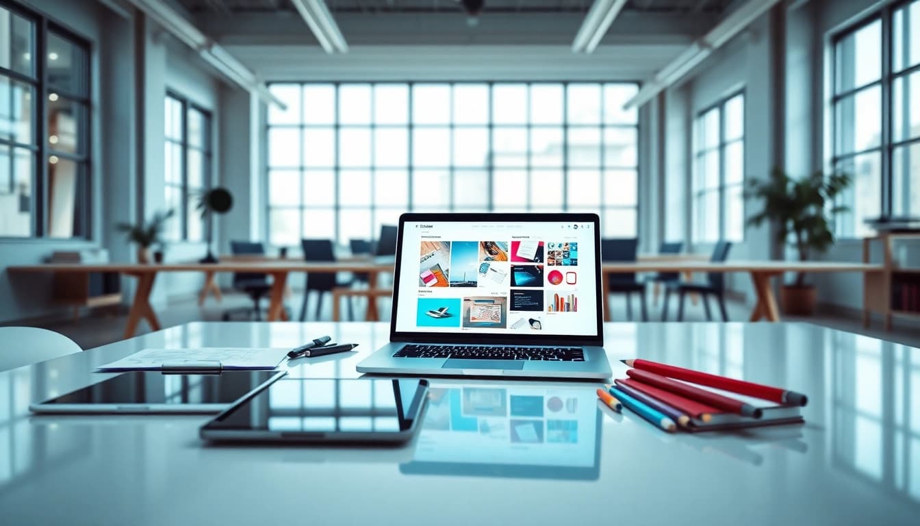 Showcasing edmonton web design in a dynamic and modern workspace with creative tools.
