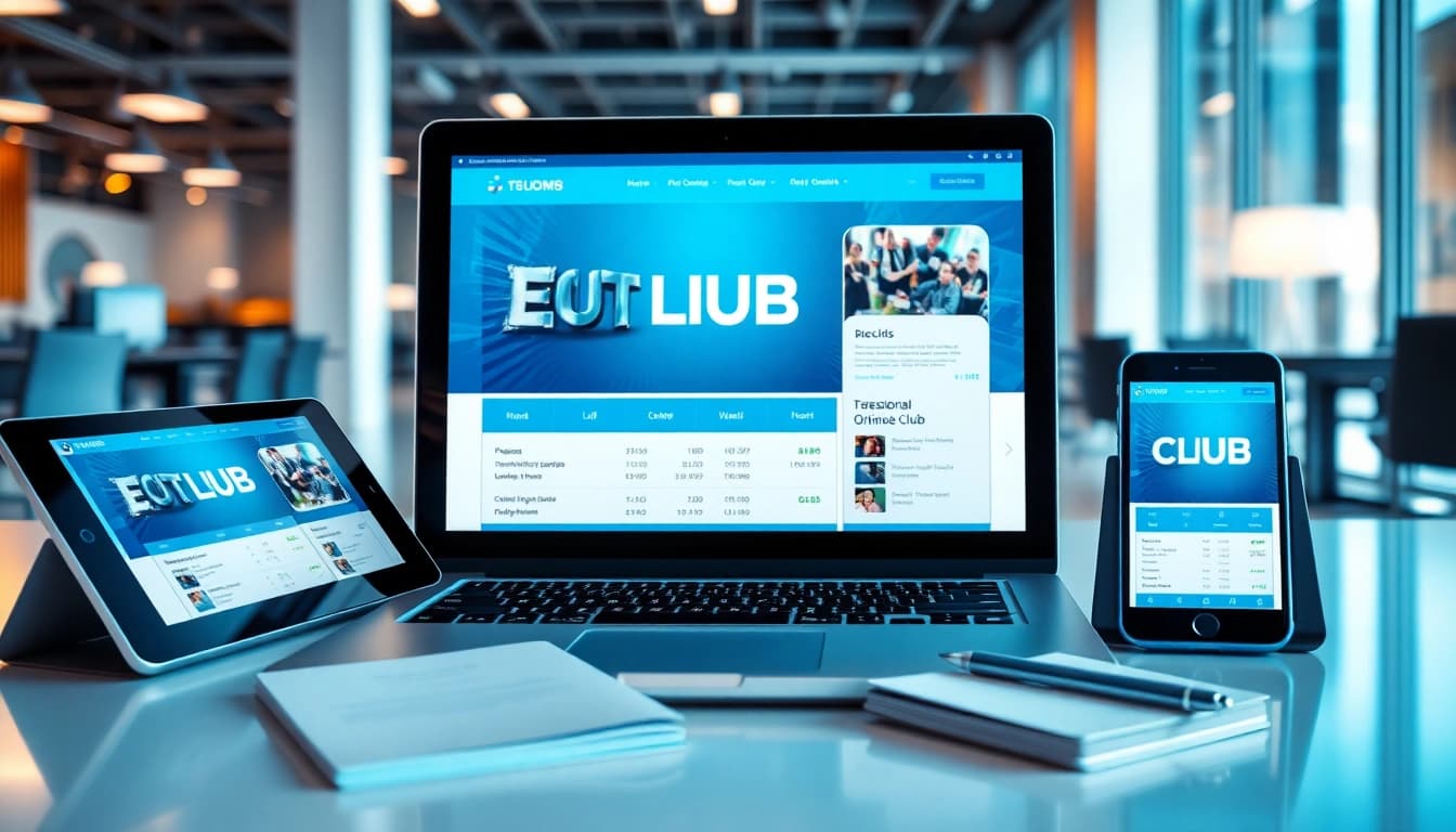 Showcase of online club software on various devices highlighting user-friendly features.