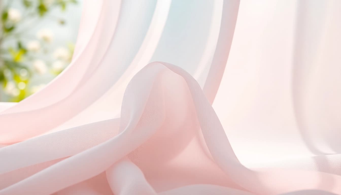 Chiffon fabric elegantly displayed, showcasing its delicate texture and soft colors.