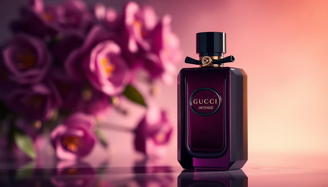 Explore the luxurious scent of gucci guilty superdrug showcased in an elegant floral setting.