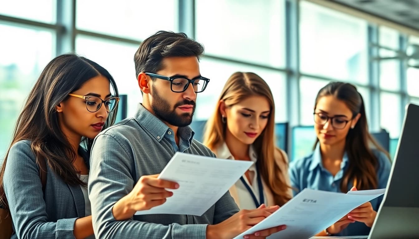 Complete an esta application with focus in a modern office setting.