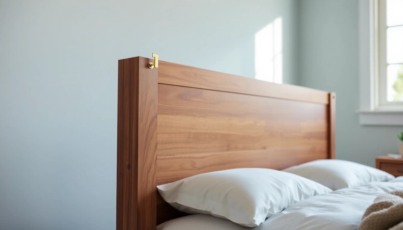 Secure your headboard with a universal headboard bracket showcased in a cozy bedroom.