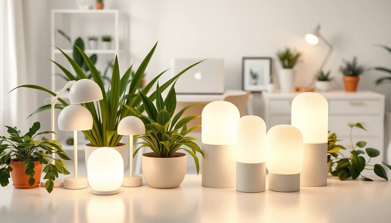 Explore ELC Lamps Online with vibrant display in a modern home office setting.
