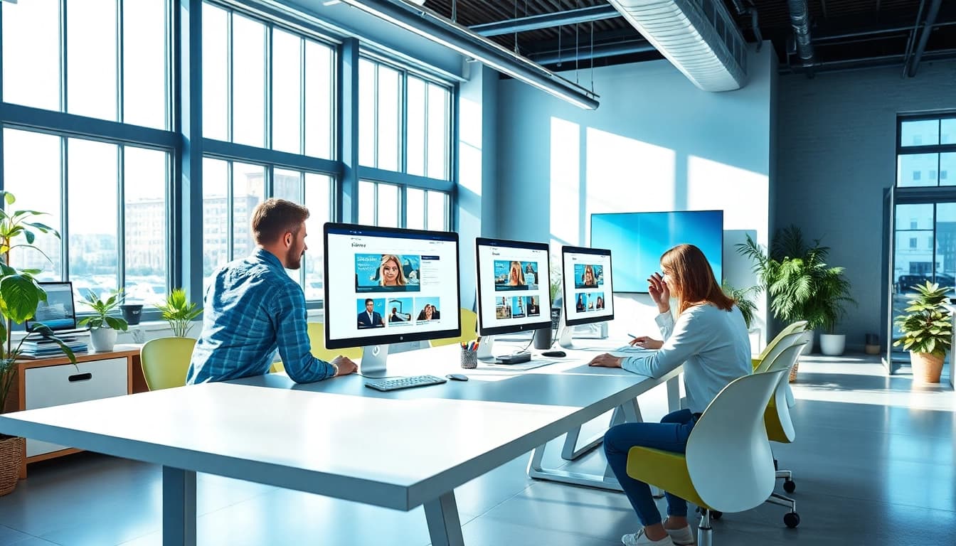 Showcasing web design edmonton team collaboration in a modern workspace with vibrant design elements.