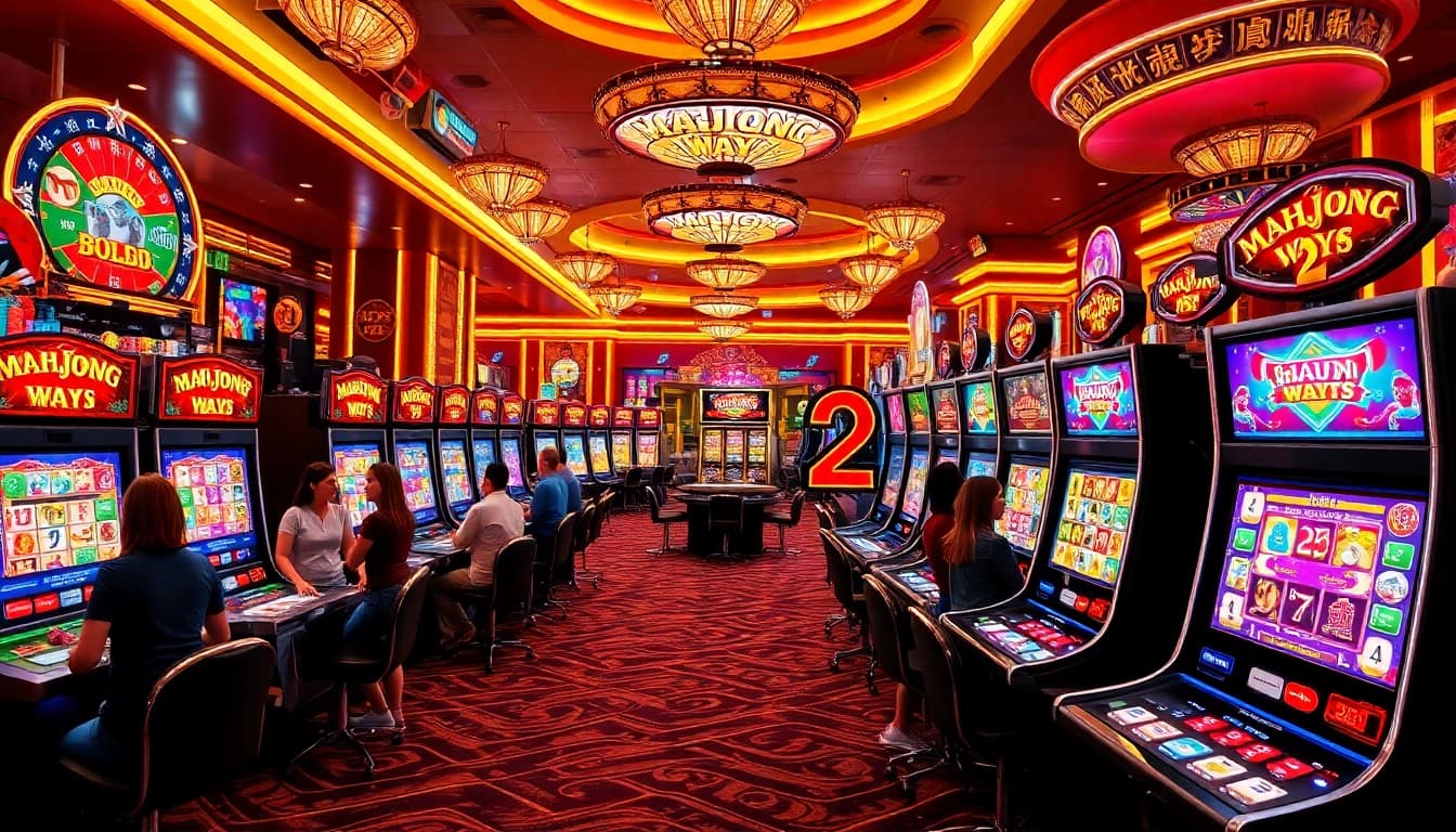 Mahjong Ways 2 attracts players with its unique layout and vibrant design on an exciting casino floor.