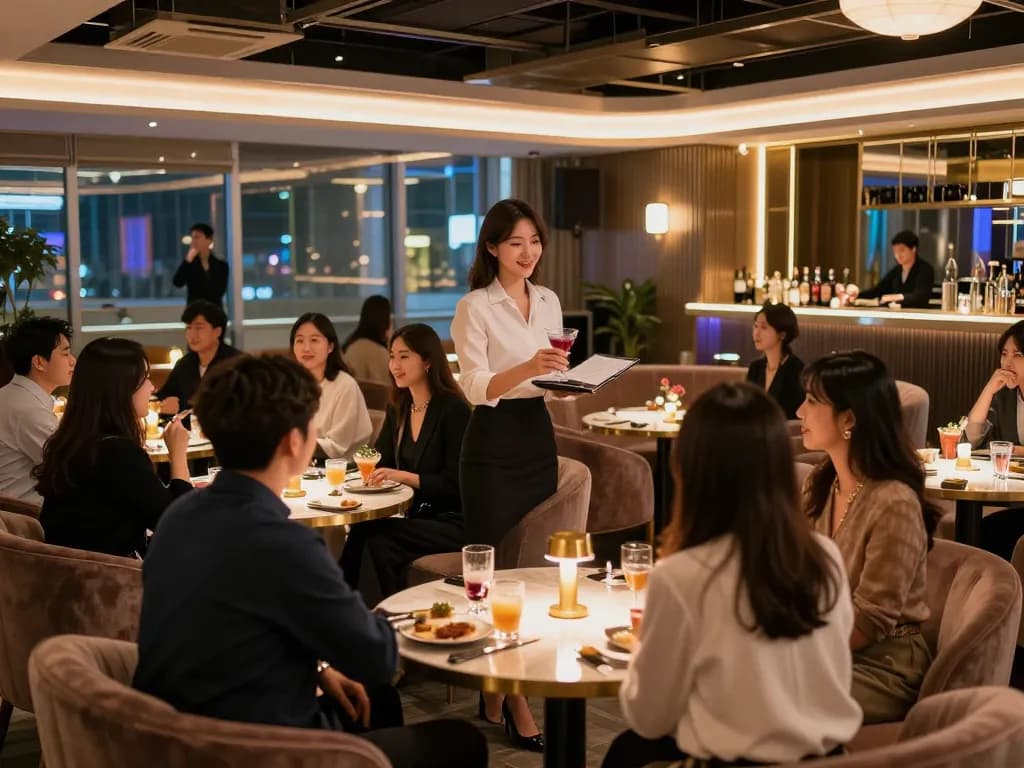 Experience the luxurious atmosphere of 강남쩜오 with elegant patrons and high-end service in Gangnam.
