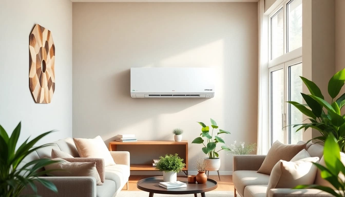 Installing a mitsubishi mini split ac unit in a modern living room for effective cooling.