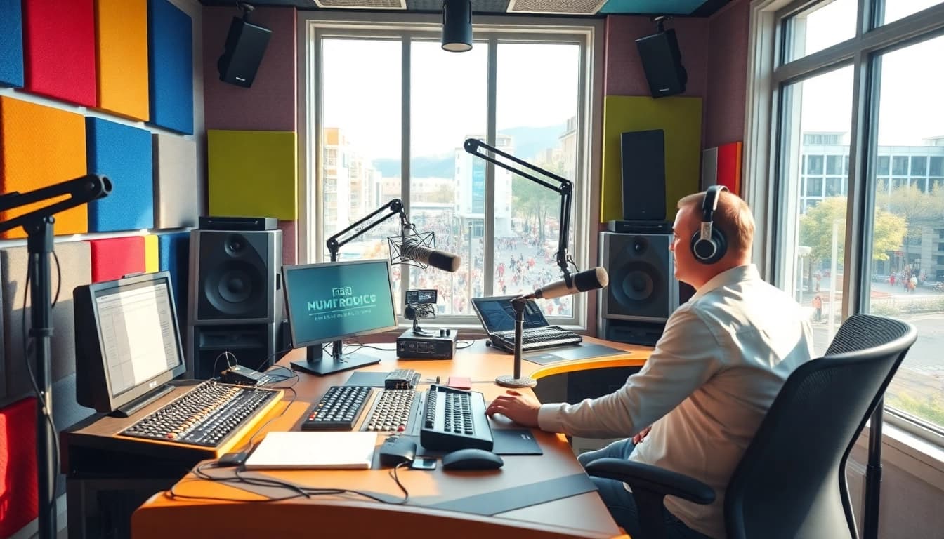 Broadcasting studio depicting hometownstation.com's vibrant community engagement and lively atmosphere.