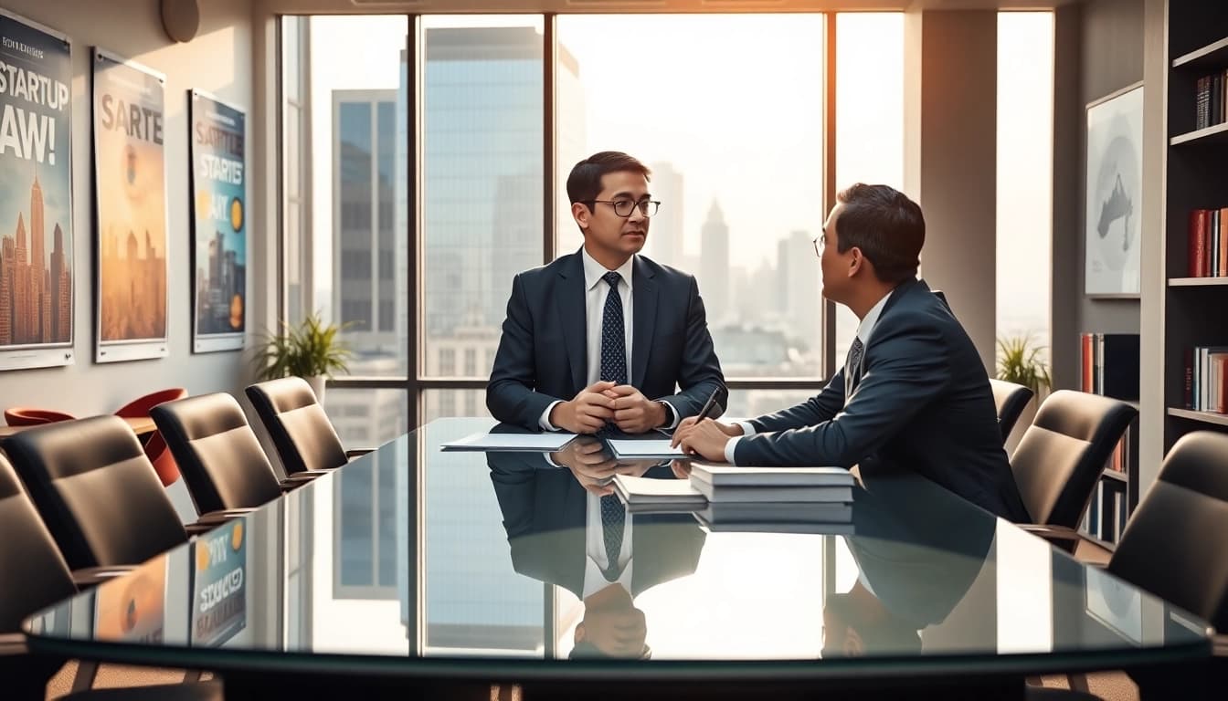 Engaging conversation with a Washington DC Venture Capital Lawyer in a modern law office setting.