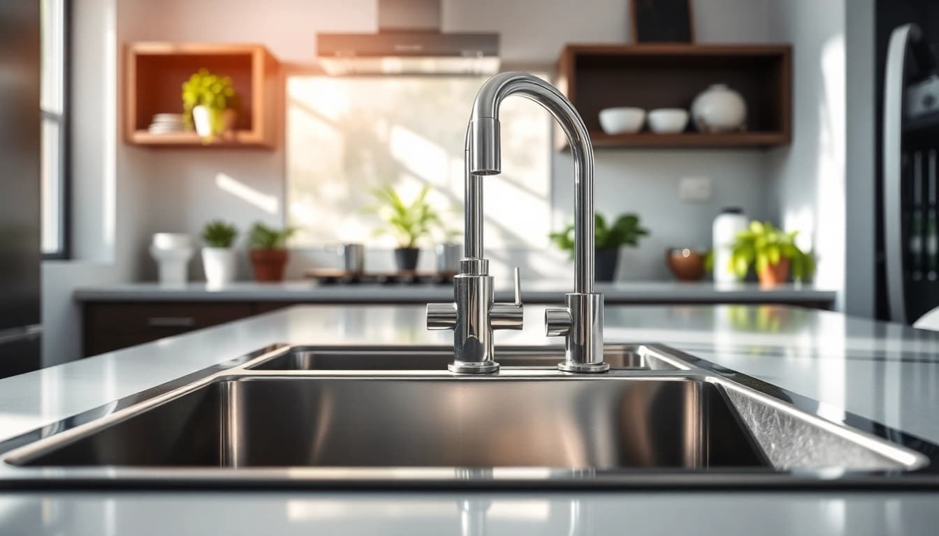 Find a quality stainless steel kitchen sink near me in a stylish modern kitchen setup.