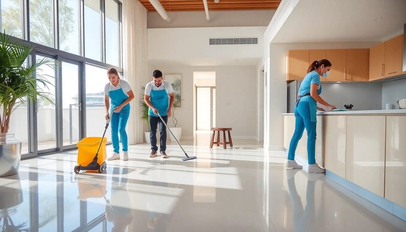 Bond cleaning brisbane service in action, showcasing professional cleaners working in an apartment.