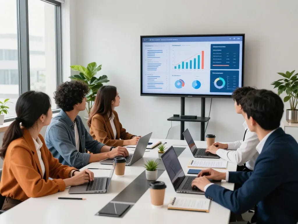 Engaged team brainstorming SEO strategies for Best SEO Company NYC in a modern office.