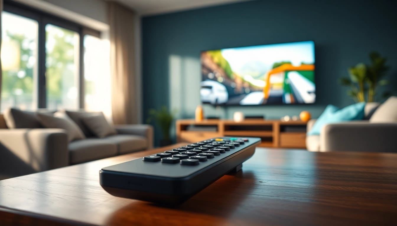 Ersatz Fernbedienung Sony auf einem eleganten Tisch für gemütliches Fernsehen.