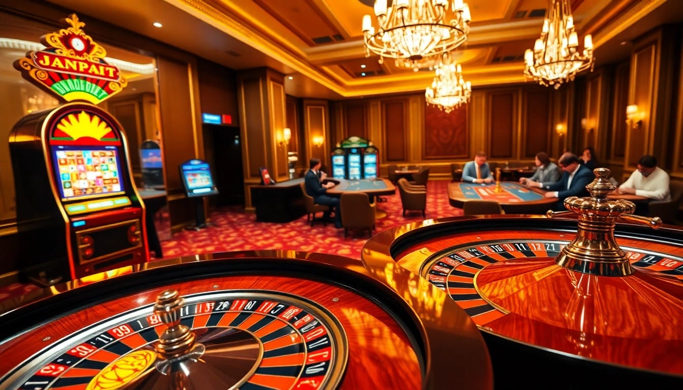 Gambling enthusiasts search the latest 주소모음 link collection amidst a lively casino atmosphere, enriched with poker chips and roulette wheels.