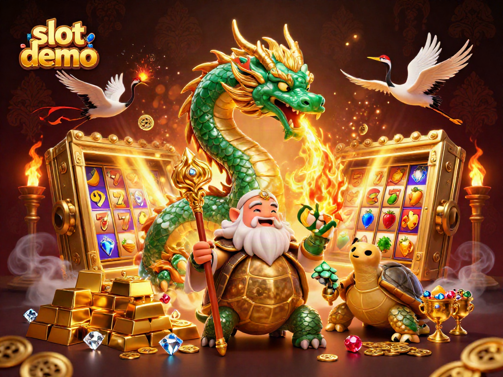 Experience immersive slot demo action with a jade dragon, turtle sage, and lucky cranes.