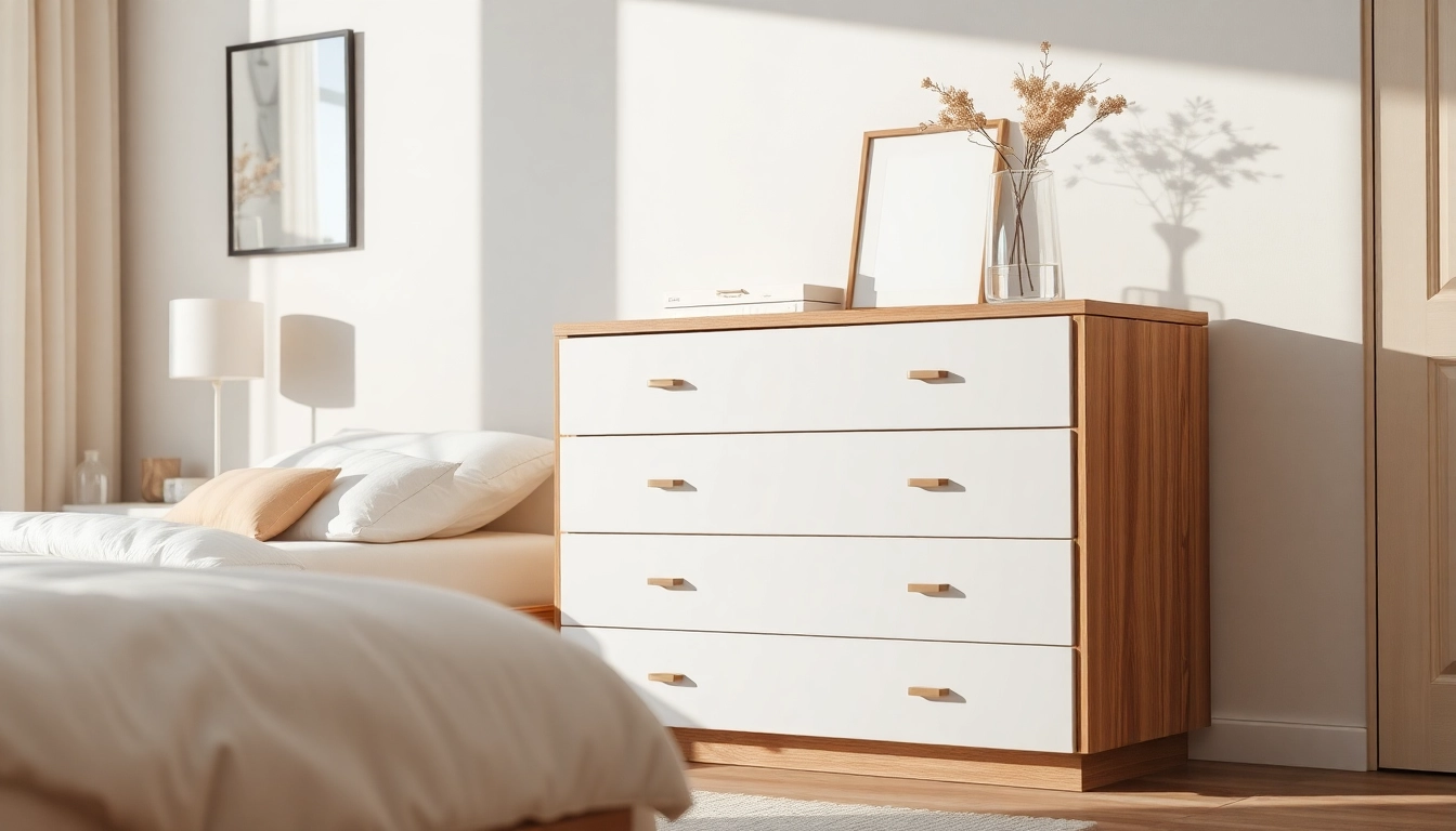 Stylish chest of drawers showcasing modern design and smooth finishes in a bedroom.