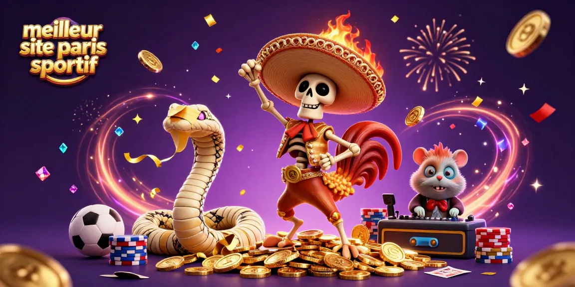 Illustration festive représentant le meilleur site de paris sportif avec une scène animée de personnages de casino.