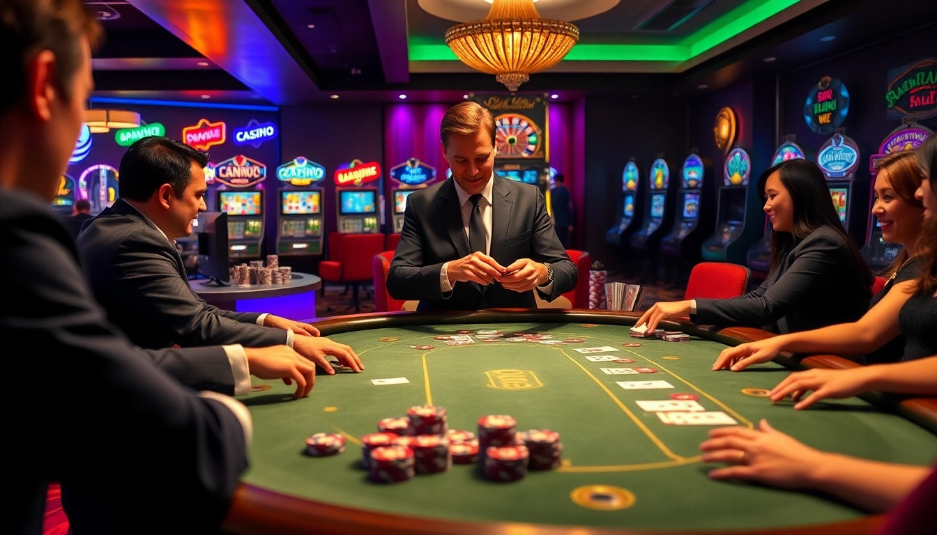 Pemain yang terlibat dalam permainan poker idn play, menunjukkan kegembiraan dan suasana kasino yang hidup.