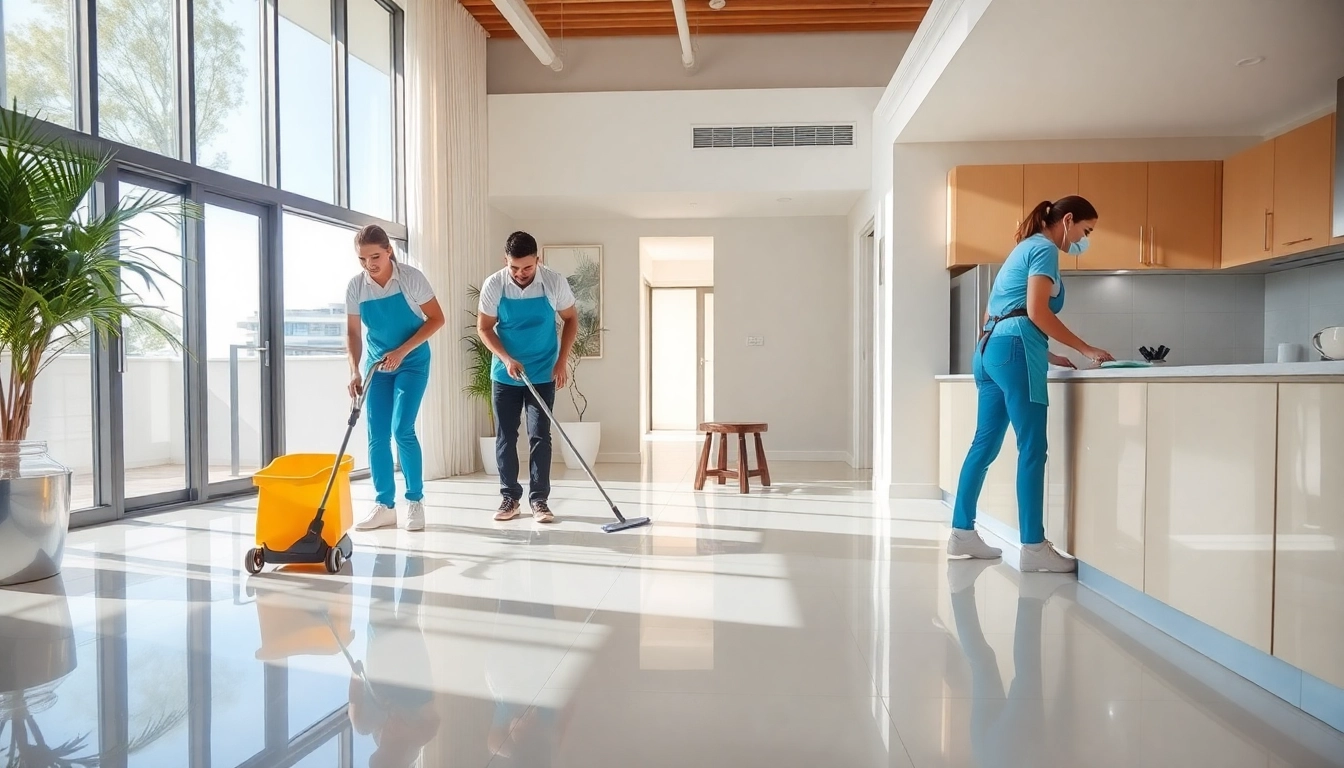 Bond cleaning brisbane service in action, showcasing professional cleaners working in an apartment.