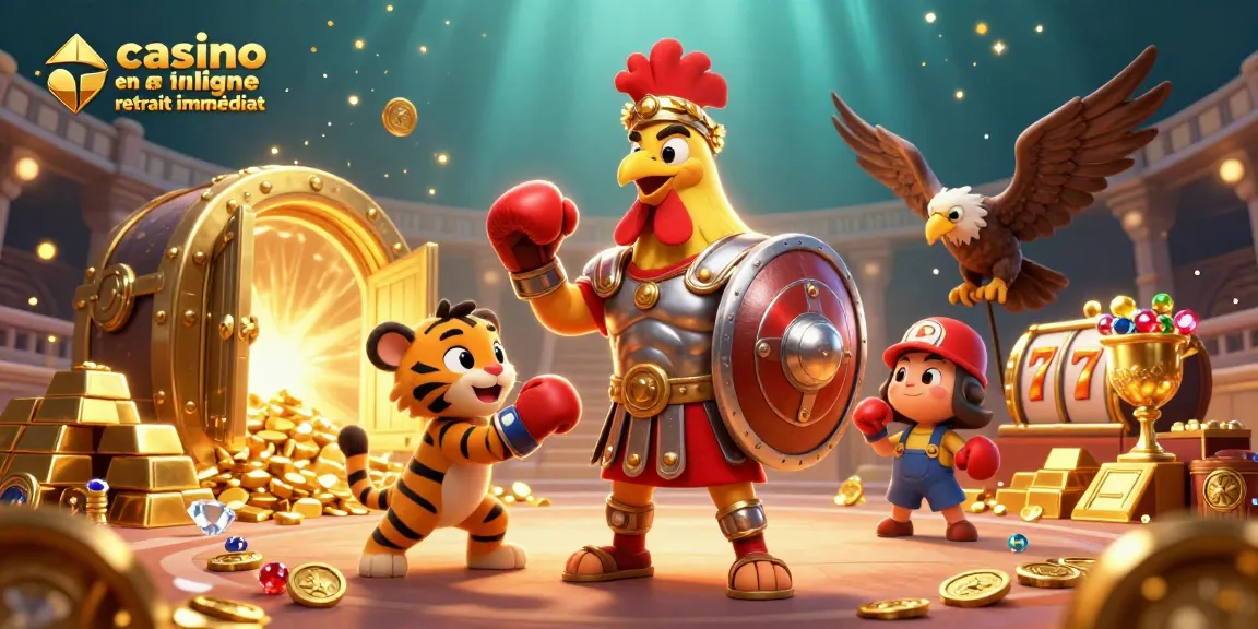 Découvrez l'excitation des jeux avec casino en ligne retrait immédiat mettant en scène un gladiateur et ses trésors.