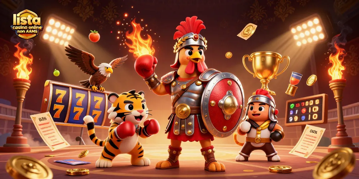 Gioca alla lista casino online non AAMS con un gallo gladiatore e simboli delle slot