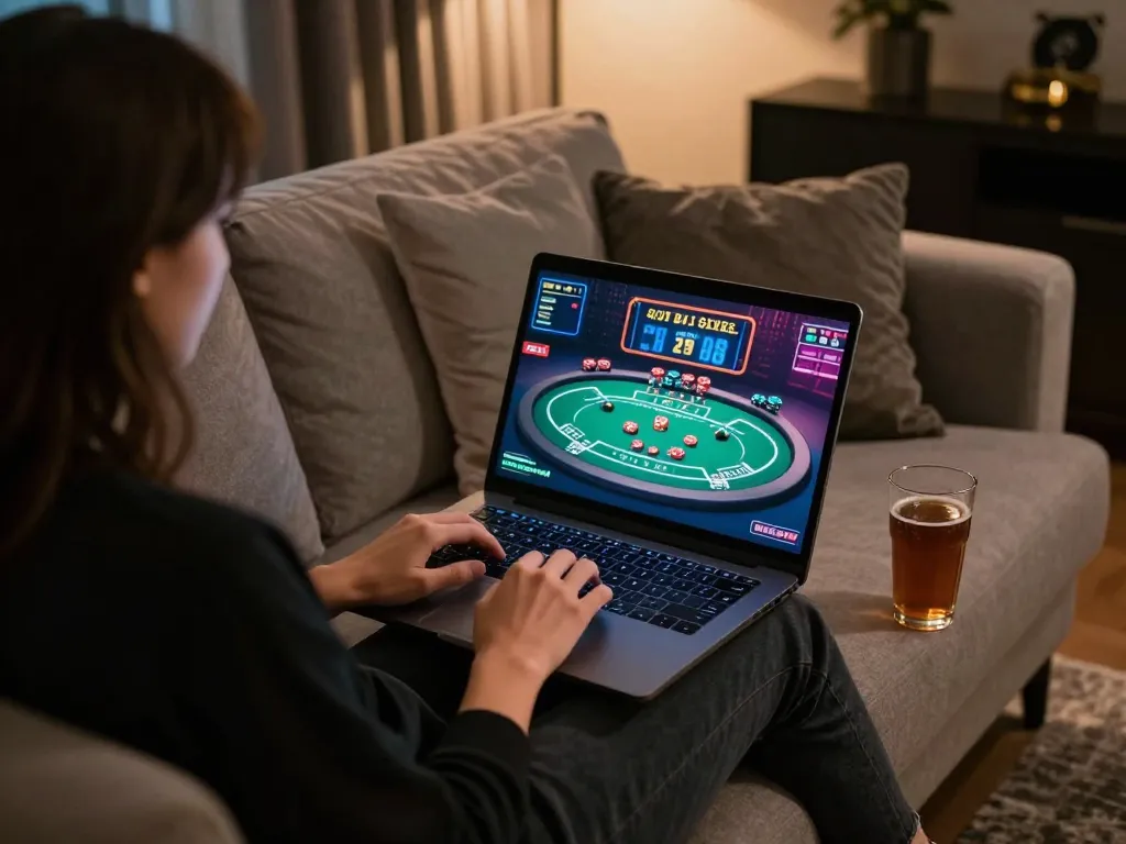 Engaging with SUNWIN LINK for live casino experiences at home, highlighting user-friendly gameplay.