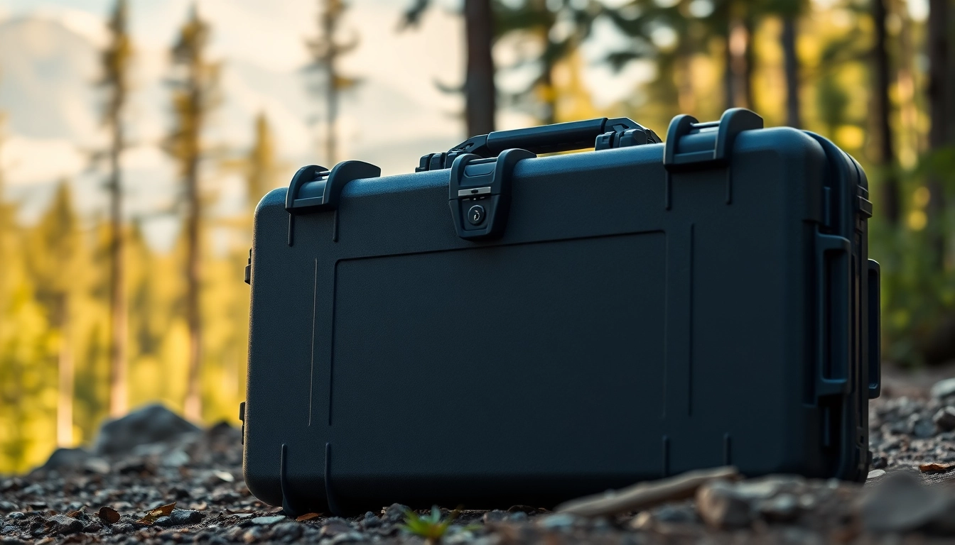 Secure and durable pelican rifle case showcased in a vibrant outdoor setting, highlighting its rugged features.
