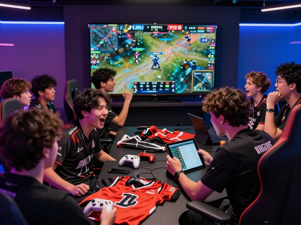 Engaged gamers analyzing nổ hũ hubet88 betting during an intense esports match.
