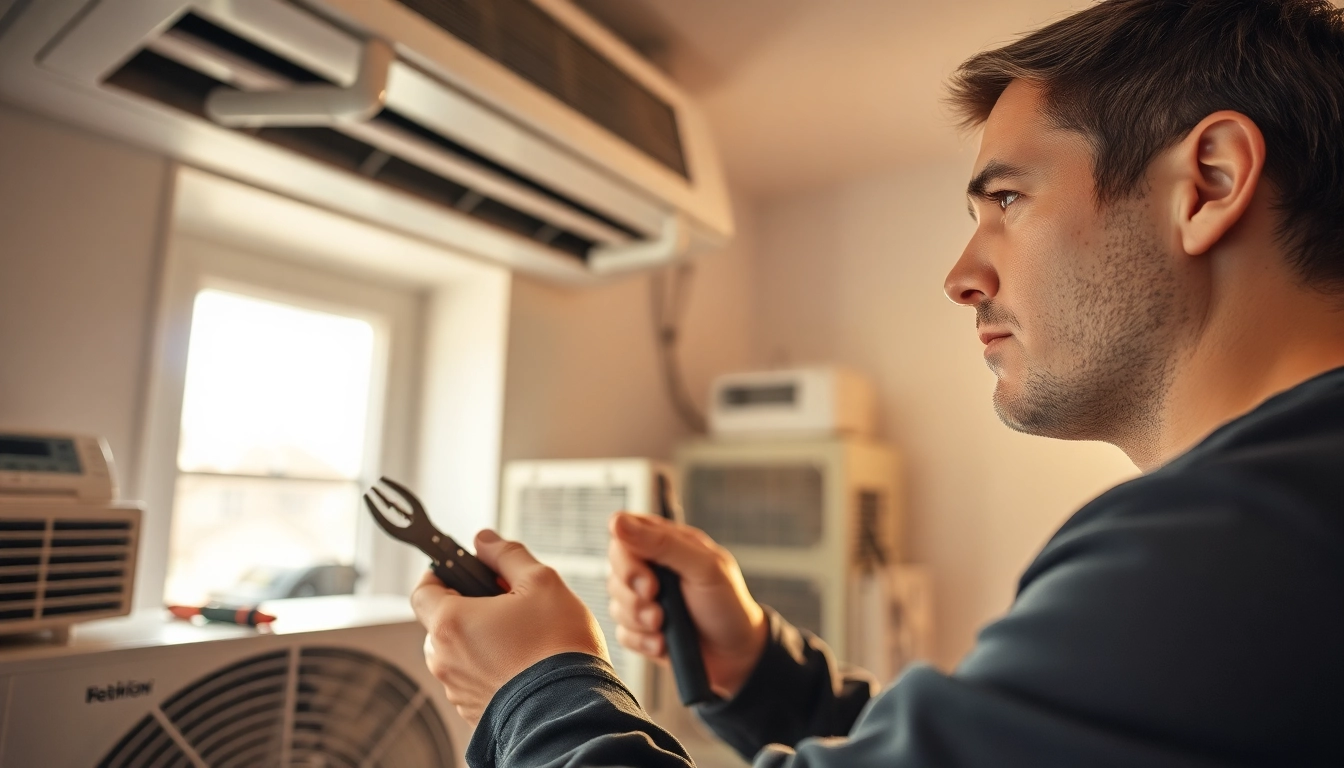 HVAC Repair Tampa expert technician fixing air conditioning unit with precision tools.
