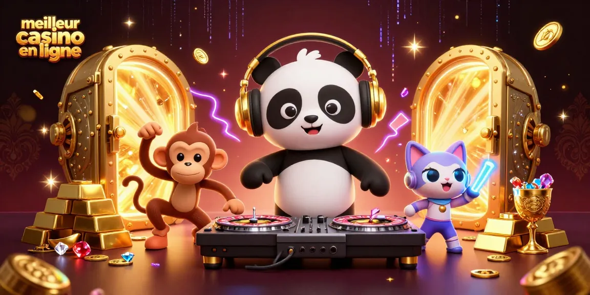 Découvrez le meilleur casino en ligne où un panda DJ anime une fête remplie de trésors et de jeux d'argent.