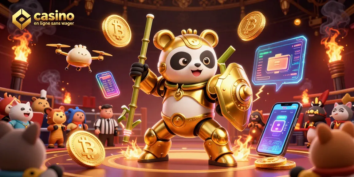 Jouer sur un casino en ligne sans wager avec des jeux dynamiques et un panda doré robot.