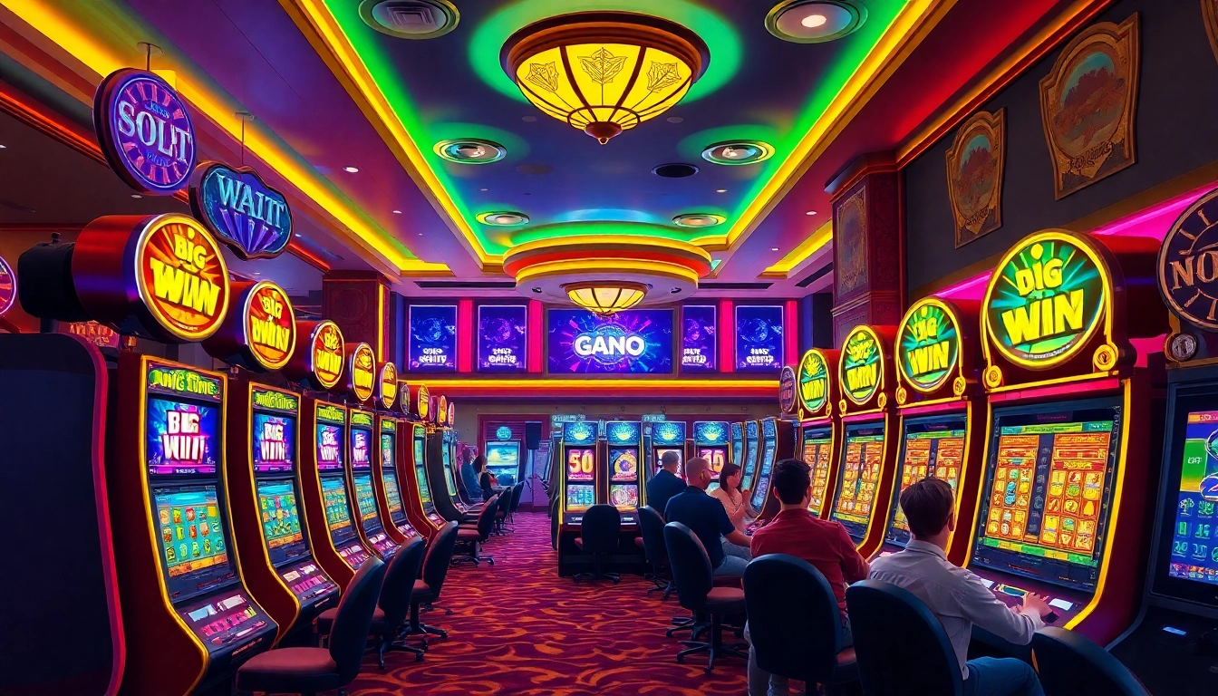 Experience the thrill of jamu slot gameplay with vibrant machines and winning players in a luxurious casino.
