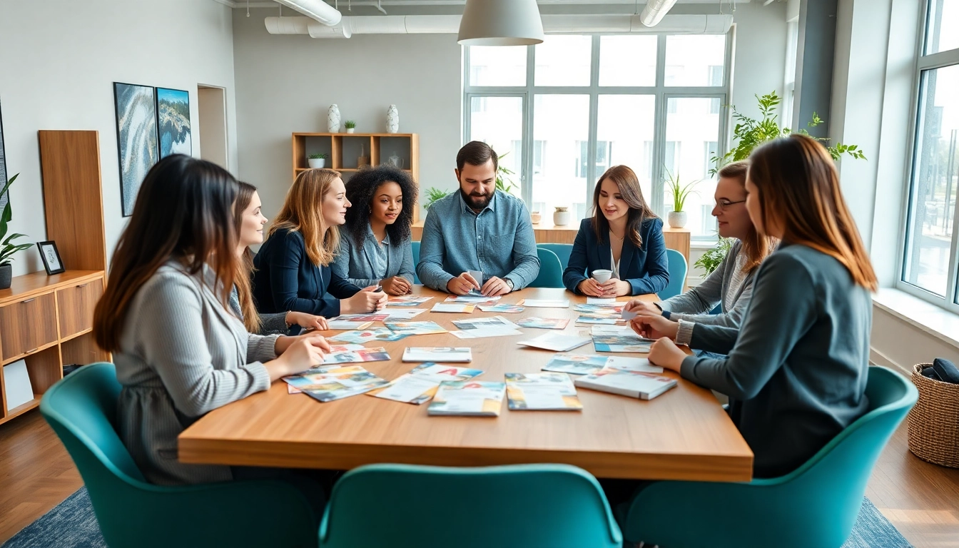 Creative team working at a direct mailing company, showcasing collaboration and innovation.