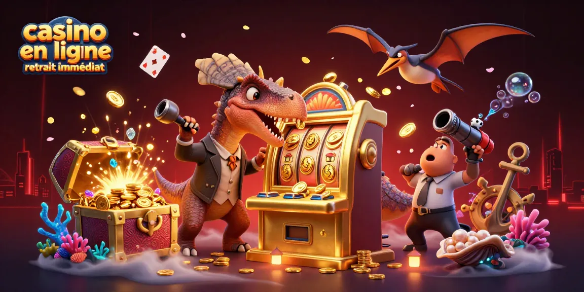 Le casino en ligne retrait immédiat, où un pachycephalosaurus fait jackpot avec une machine à sous dorée.