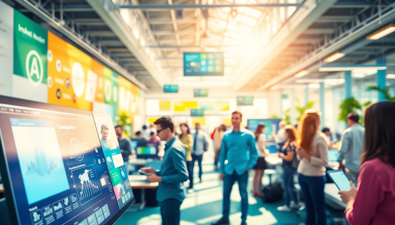 Engaging activity in an ai tool marketplace with diverse users interacting with innovative tools.