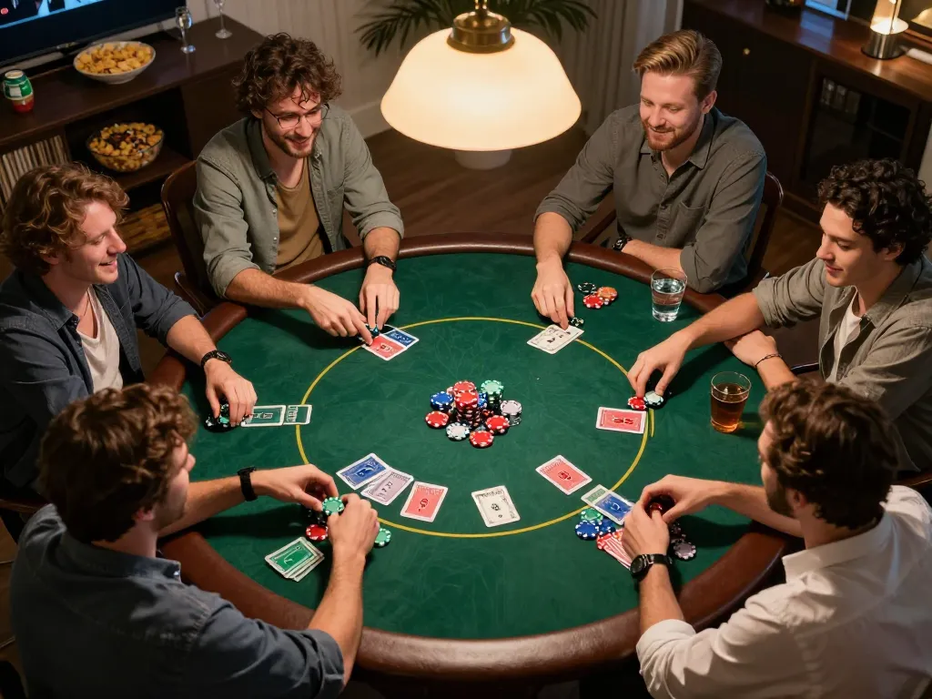 Engaging poker night at home while đăng ký dn88 for online gaming strategies and rewards.