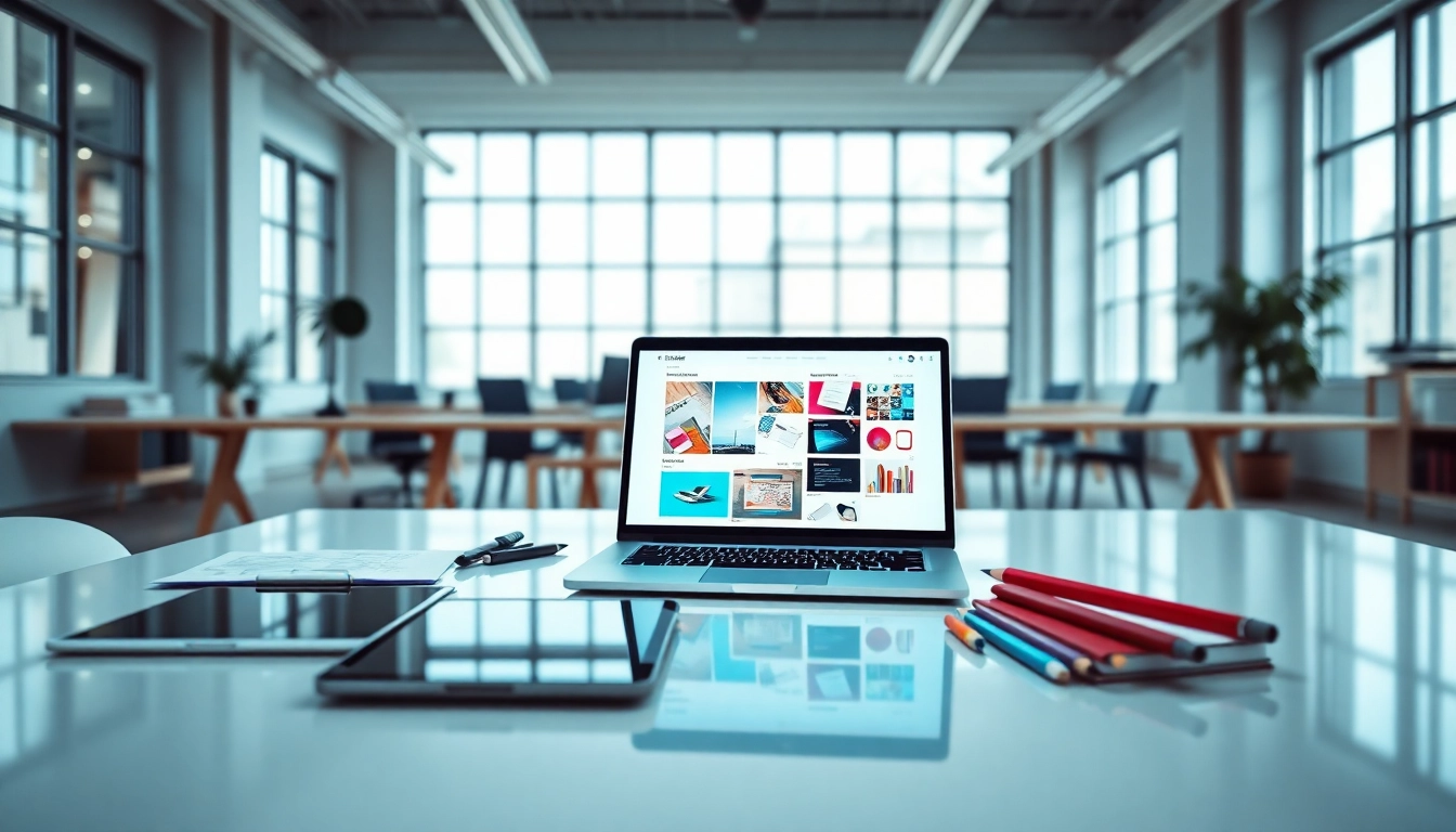 Showcasing edmonton web design in a dynamic and modern workspace with creative tools.