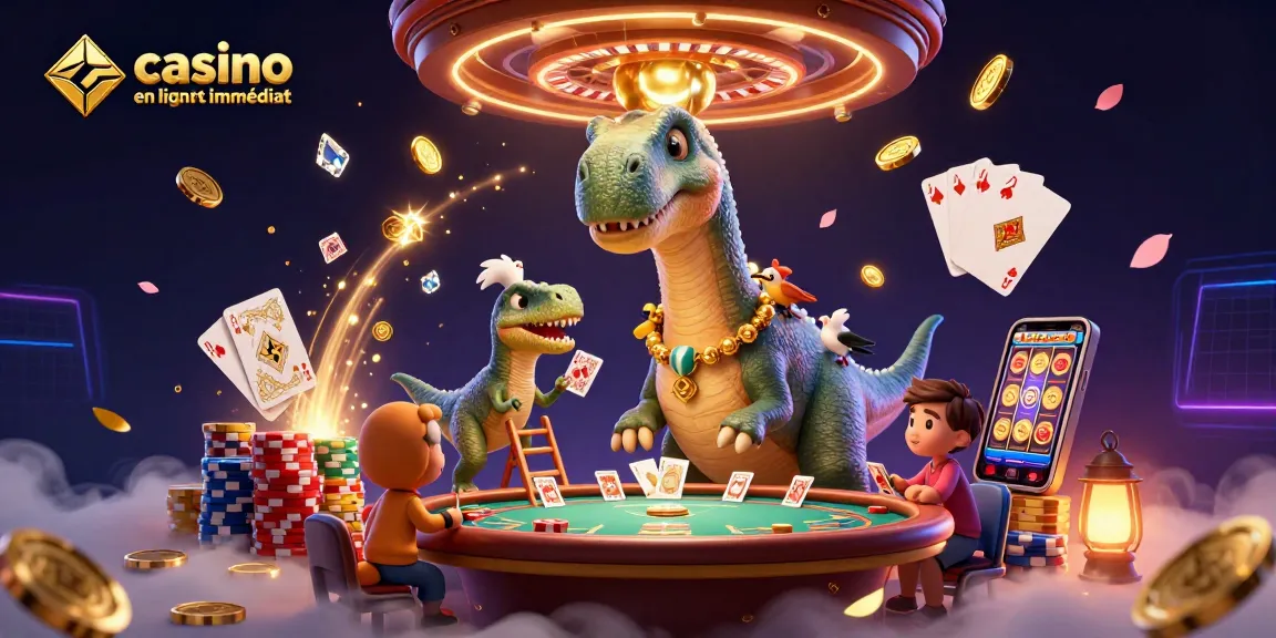 Jouez au casino en ligne retrait immédiat avec un dinosaure amusant et un croupier intelligent.
