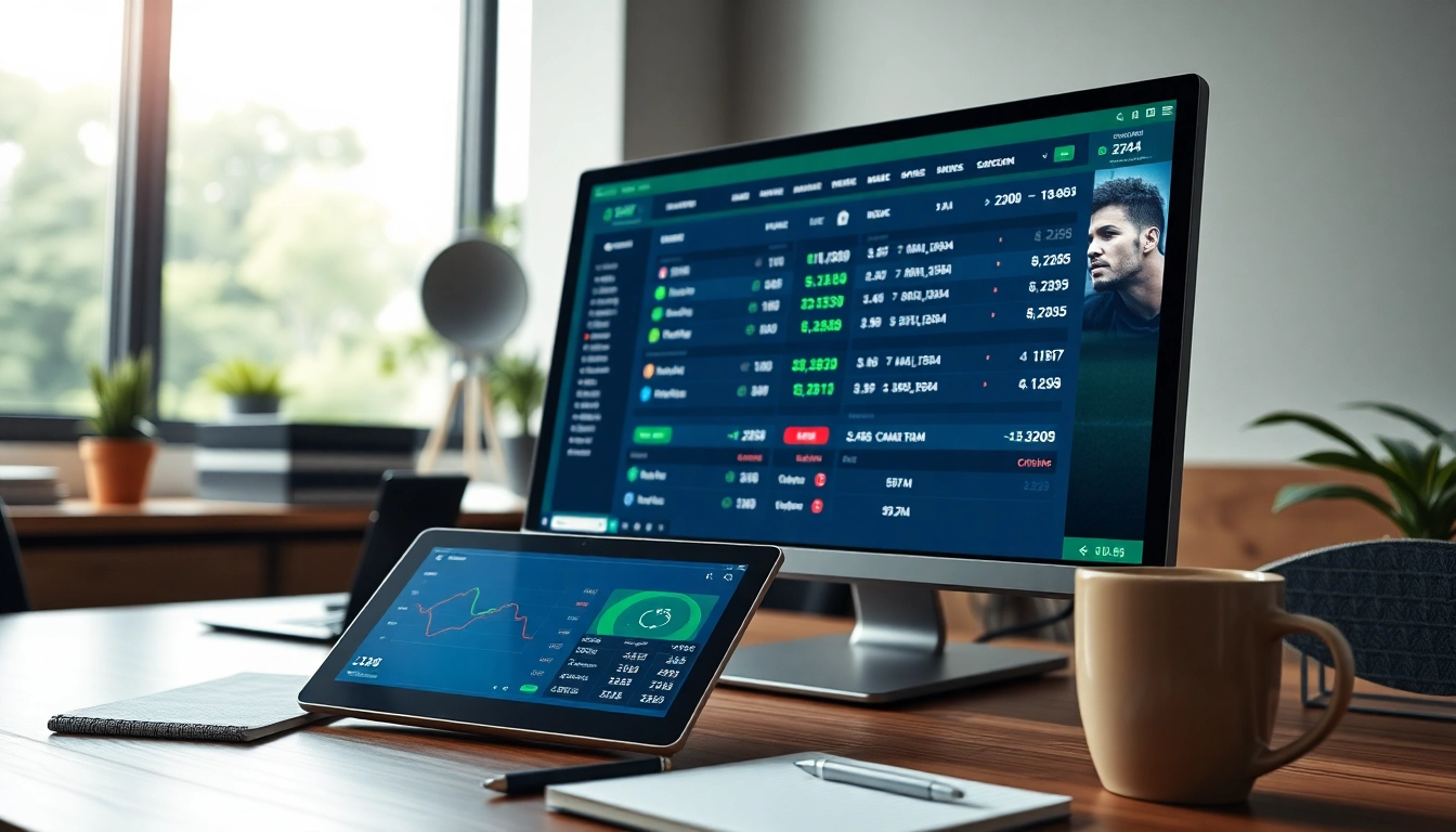 Kèo nhà cái interface displaying live football betting odds and scores with a modern setup.