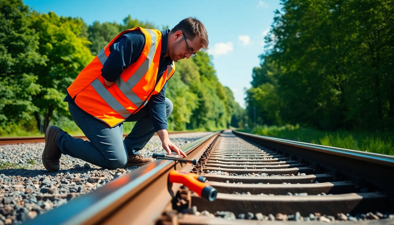 Track Inspectors Near Me assessing railway safety in a professional outdoor setting.
