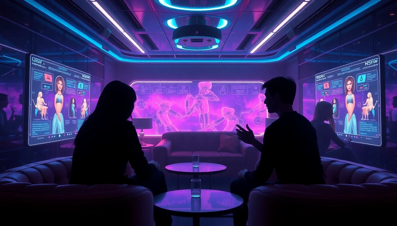 Engaging with NSFW AI chat in a futuristic digital lounge.