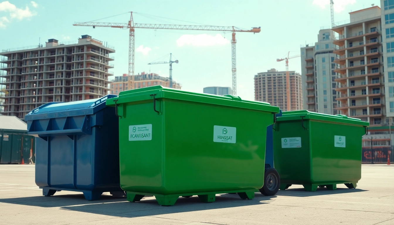 Efficient garbage rental bins positioned in a bustling urban environment for waste management solutions.