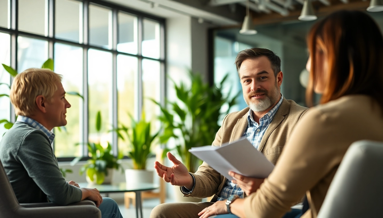 Explore heating financing options with a friendly financial advisor in a modern office setting.