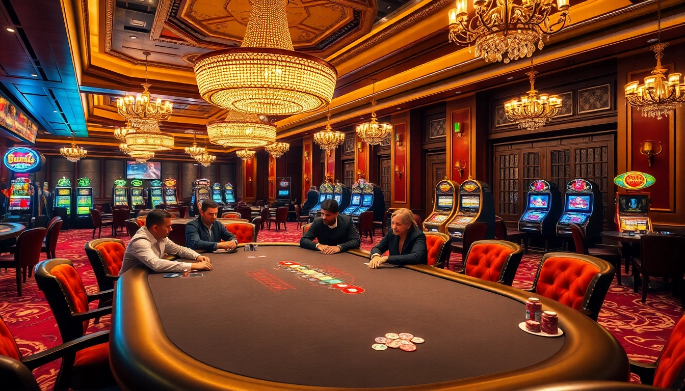 A thrilling scene at 88t.art showcasing poker players strategizing while surrounded by vibrant casino elements.