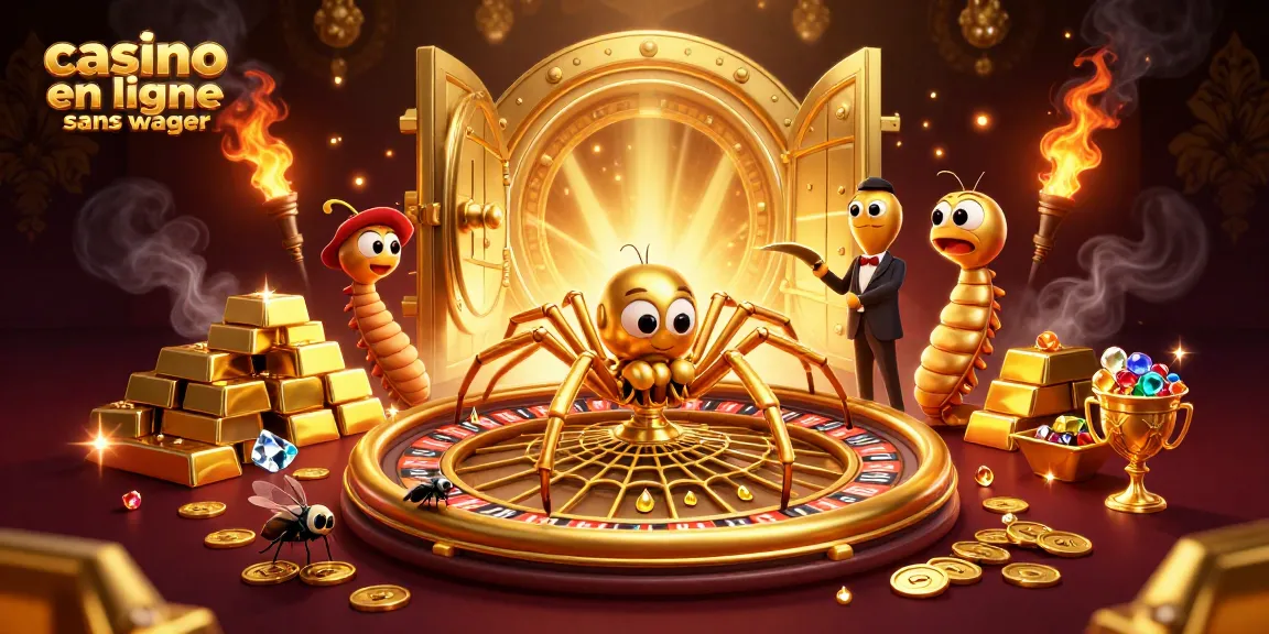 Placer des paris au casino en ligne sans wager avec une araignée d'or et un croupier centipède.