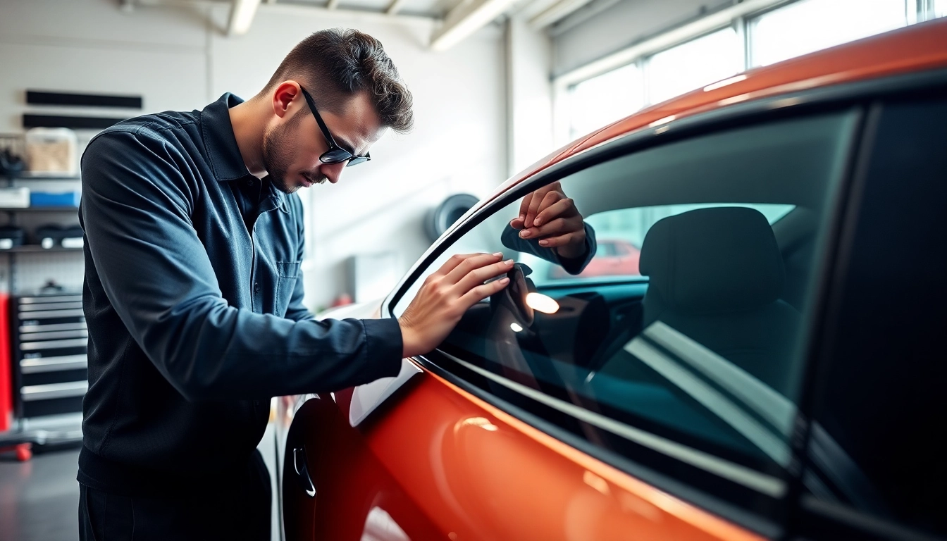 Clear Bra installer applying protective film on a luxury car to ensure durability.