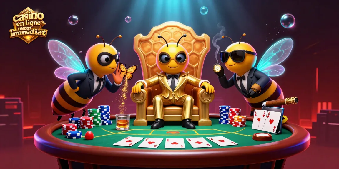 Casino en ligne retrait immédiat : ambiance immersive avec une abeille mob boss, gardes, et éléments de poker